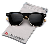 Bamboo Wood Polarized Sunglasses Retro Fashion Semi Rimless Style Frame