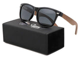 Polarized Walnut Wood Wayfarer Sunglasses Set | Black Lenses| Wire or Full Frame | Spring Hinges | Carrying Case | Cleaning Cloth | Protective Pouch |