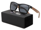 Polarized Walnut Wood Wayfarer Sunglasses Set | Black Lenses| Wire or Full Frame | Spring Hinges | Carrying Case | Cleaning Cloth | Protective Pouch |