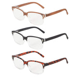 Pack of 3 Plastic Reading Glasses - Rubber Style & Feel Top Rimmed Frames with Silver Trim & Clear AC Lenses -