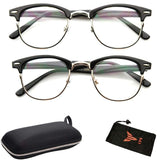 Clubmaster Style Readers Retro Half Plastic Metal Hipster Wire Reading Glasses Black