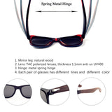 ROLLS PULIN Walnut Wood Wayfarer Sunglasses with Black Polarized Lenses UV 400 for Men or Women