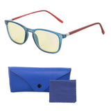 Computer Lens Glasses - Yellow Tinted Lenses with Blue Anti Reflective Coating to Reduce Eye Strain and Screen and Monitor Glare - Bonus Case and Cleaning Cloth -