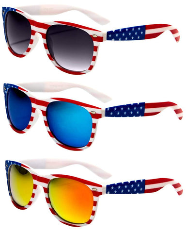V.W.E. White Classic American Patriot Flag Sunglasses USA .