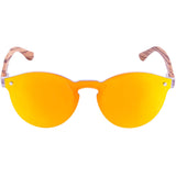 Round Reflective Wood Sunglasses For Women & Men with Special One Piece Style Polarized Lens and with Wood Box