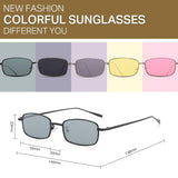 Rectangular Sunglasses Small Thin Metal Rim Hippie Candy Tinted Lens Shades