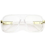Classic Flat Top Metal Accented Temples Clear Lens Square Aviator Glasses 56mm