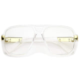 Classic Flat Top Metal Accented Temples Clear Lens Square Aviator Glasses 56mm