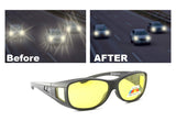 Fit Over HD Night Vision Driving Glasses Anti Glare polarized +car clip holder