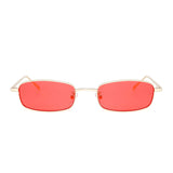 Small Clear Lens Tinted Sunglasses Slender Rectangular Metal Glasses Women Men