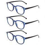 READING GLASSES 3 Pair Retro Round Spring Hinged Readers Great Value Quality Glasses for Reading