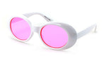 White Vintage Sunglasses UV400 Bold Retro Oval Mod Thick Frame Sunglasses Clout Goggles Pink Blue Yellow Lens