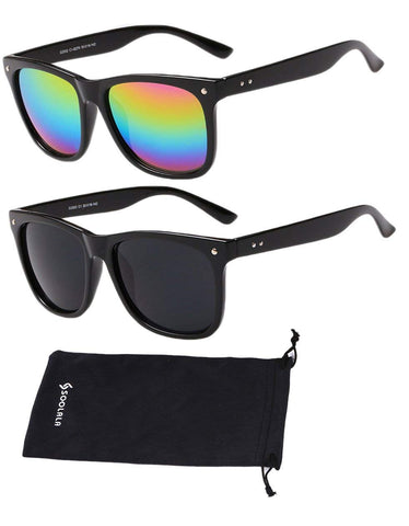 Best Value Retro Large Horn Rimmed Mirror Lens Wayfarer Polarized Sunglasses