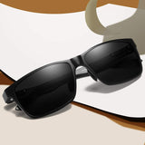 Mens Classic Rectangular Polarized Metal Frame Sunglasses with Carbon Fiber Temples 8206