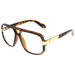Classic Flat Top Metal Accented Temples Clear Lens Square Aviator Glasses 56mm