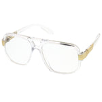 Classic Flat Top Metal Accented Temples Clear Lens Square Aviator Glasses 56mm