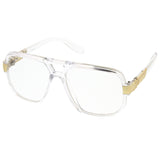 Classic Flat Top Metal Accented Temples Clear Lens Square Aviator Glasses 56mm