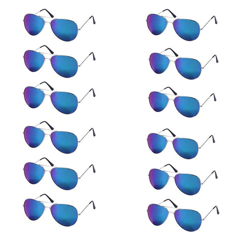 Wholesale Vintage Reflective Mirror Lens Metal Frame Aviator Party Sunglasses Bulk Lot Glasses 12 Pack