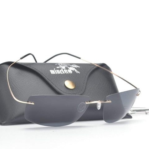/Men Rimless Titanium Frame Polarized Sunglasses With Case