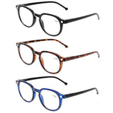 READING GLASSES 3 Pair Retro Round Spring Hinged Readers Great Value Quality Glasses for Reading