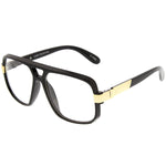 Classic Flat Top Metal Accented Temples Clear Lens Square Aviator Glasses 56mm