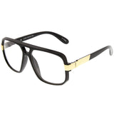 Classic Flat Top Metal Accented Temples Clear Lens Square Aviator Glasses 56mm