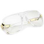 Classic Flat Top Metal Accented Temples Clear Lens Square Aviator Glasses 56mm