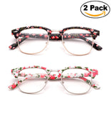 Newbee Fashion - Clubmaster Oval Stylish Retro Vintage Semi-Rimless Floral Classic Half Frame Clear Glasses Frames