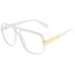 Classic Flat Top Metal Accented Temples Clear Lens Square Aviator Glasses 56mm