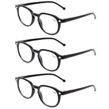 READING GLASSES 3 Pair Retro Round Spring Hinged Readers Great Value Quality Glasses for Reading