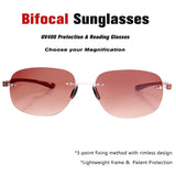 Bifocal Sunglasses Rimless Wrap Sun Readers Lightweight TR90 Frame
