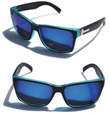 Large Matte Square Retro Sunglasses Black Red Blue Frame Color Mirror Lens