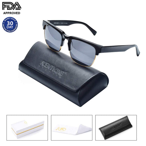Vintage Retro Semi-Rimless Handmade Sunglasses, Acetate Horned Rim Clubmaster Scratch Resistant Shades