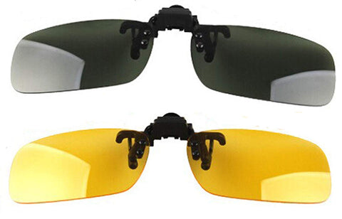 2 Piece Day+Night Vision Polarized Clip-on Flip-up Sunglasses