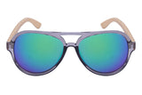 Retro Aviators Bamboo Wood Sunglasses Color Full Mirrored Lens w/Fiber Case