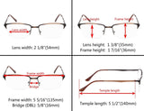 3-Pack Half-rim Brushed Metal Reading Glasses with Spring Hings