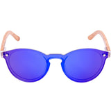 Round Reflective Wood Sunglasses For Women & Men with Special One Piece Style Polarized Lens and with Wood Box