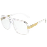 Classic Flat Top Metal Accented Temples Clear Lens Square Aviator Glasses 56mm