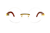 FBL Vintage Rimless Round Clear Lens Metal & Wood Feel Eyeglasses A101