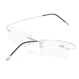 Memory Lightweight Titanium Stainless Steel Rimless Reading Glasses with Light Lenses 1004