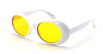 White Vintage Sunglasses UV400 Bold Retro Oval Mod Thick Frame Sunglasses Clout Goggles Pink Blue Yellow Lens