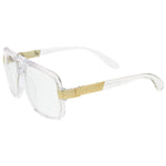 Classic Flat Top Metal Accented Temples Clear Lens Square Aviator Glasses 56mm