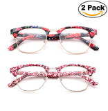 Newbee Fashion - Clubmaster Oval Stylish Retro Vintage Semi-Rimless Floral Classic Half Frame Clear Glasses Frames