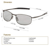 Men's Photochromic Polarized Sunglasses Square Metal Driving Eyewear