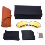 HD Night Vision Glasses Polairzed Anti Glare Safe Driving Yellow lens Mens Rectangle Metal Frame, UV400 Protection