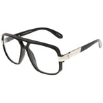 Classic Flat Top Metal Accented Temples Clear Lens Square Aviator Glasses 56mm