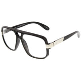 Classic Flat Top Metal Accented Temples Clear Lens Square Aviator Glasses 56mm