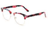 Newbee Fashion - Clubmaster Oval Stylish Retro Vintage Semi-Rimless Floral Classic Half Frame Clear Glasses Frames
