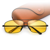 HD Night Vision Glasses Polairzed Anti Glare Safe Driving Yellow lens Mens Rectangle Metal Frame, UV400 Protection