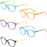 Reading Glasses 5 Pack Vintage Round Frame Men and Women Spring Hinge Readers